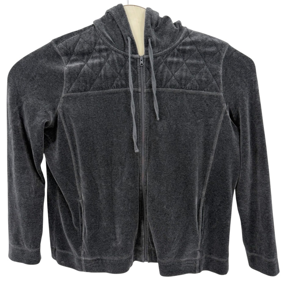 Talbots Zip Up Hoodie Women 1Xp Grey Quilted Velour Athleisure Casual Soft Fall